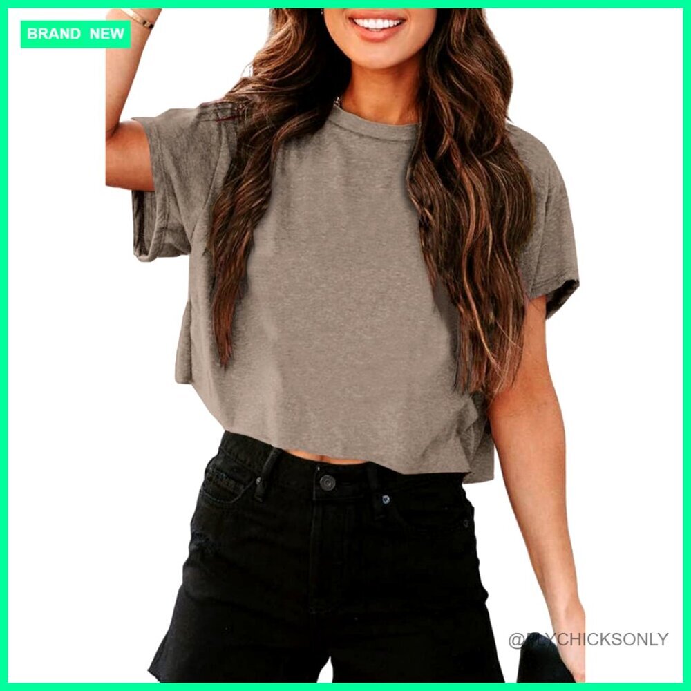 Cropped Tee Short Sleeve Crew Neck Loose Fit Summer Basic Top